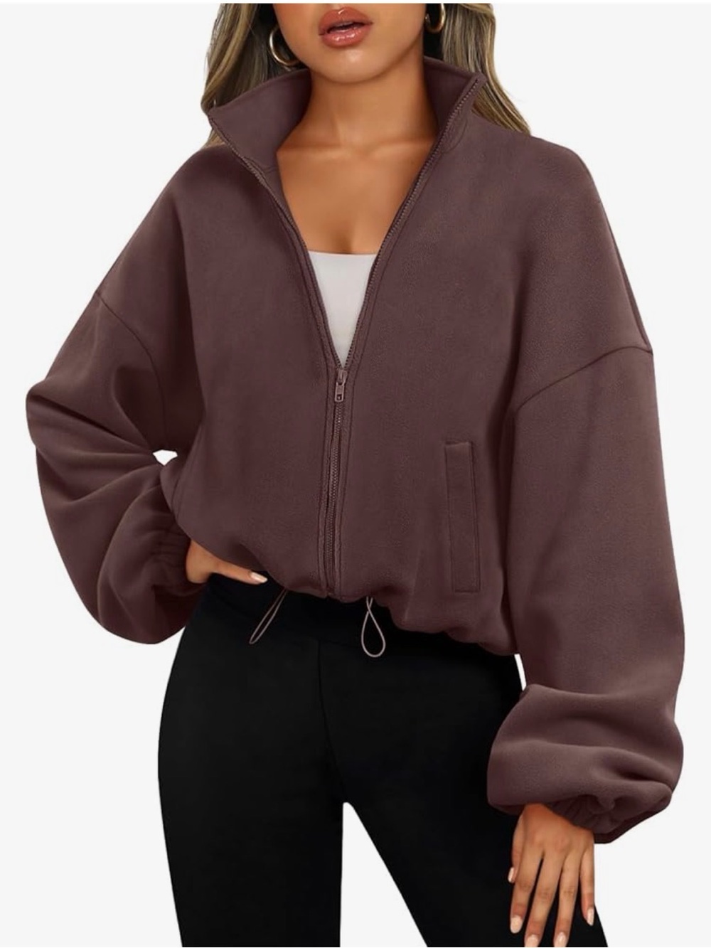 Cropped Zip-Up Fleece Jacket